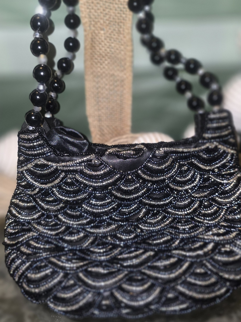 Source Unknown Black Beaded Mini Shoulder Bag